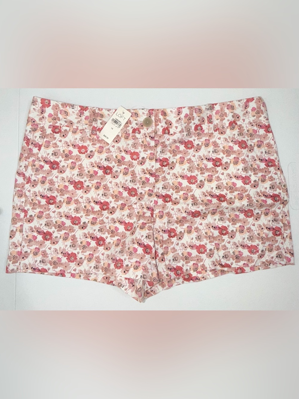 LOFT Pink Floral Chino Shorts 4" Inseam Size 14 | New with Tags